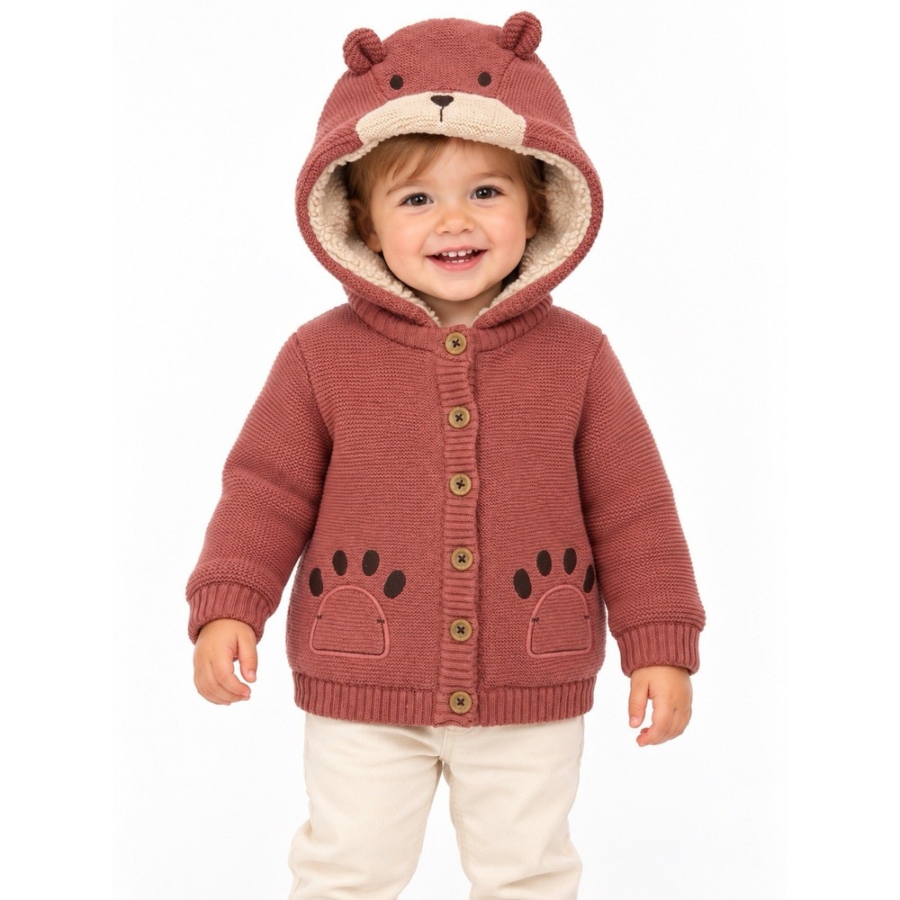 Boboli Toddler 2T 92cm Unisex Bear Hood Knit Sherpa Lined Jacket Coat